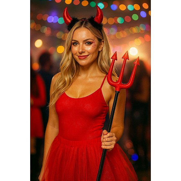 Tridente Desmontável para Fantasia – 107cm – Cabo Preto com Garfo Vermelho
