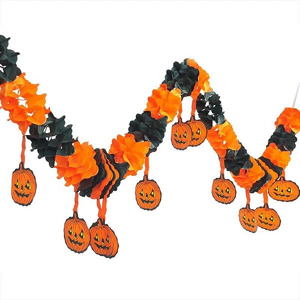 Bandeirola Abóbora Papel Halloween - 3m