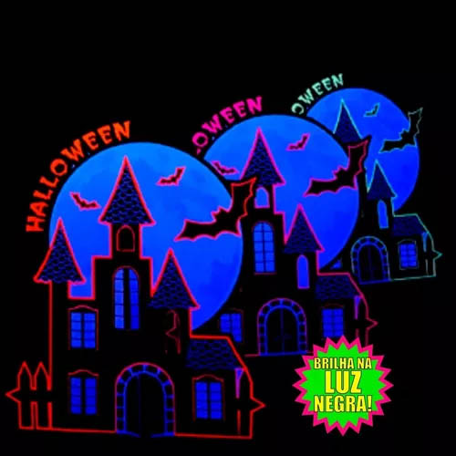 Placas Decorativas de Mesa Halloween Castelo Estampado Neon 22cm - 6 Unidades