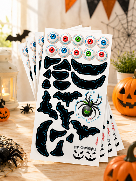 Adesivo Variados Personalizado Halloween - 4 Cartelas - 72 adesivos