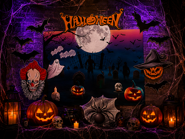 Kit Decorativo Cartonado Halloween - 1 Folha Poster e 1 Folha com Várias Peças Destacáveis