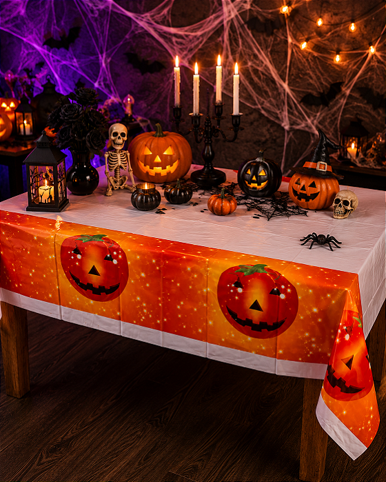 Toalha Plástica De Mesa Principal Halloween Abóbora - 108cm x 180cm