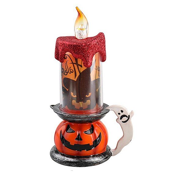 Vela Abóbora Castiçal Led Halloween