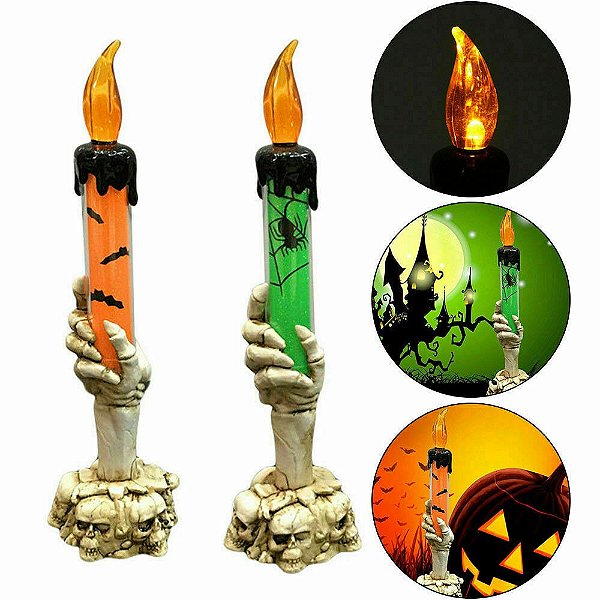 Vela Castiçal Halloween com Luz de LED – 1 Unidade | Efeito Chama Realista