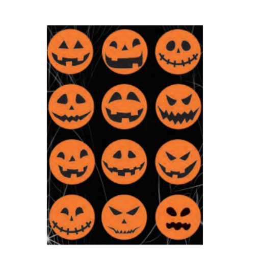 Cartela de Adesivo Halloween Abóbora – 24 Unidades