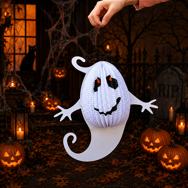 Enfeite Fantasma Papel Sanfona Halloween 30cm