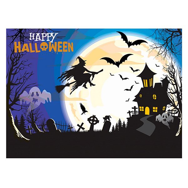 Tnt Painel Dia Das Bruxas Halloween Bruxa Voando - 1,40 x 1,03cm