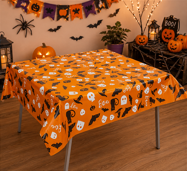 Toalha Perolada De Mesa Halloween Laranja - 78x78cm- 10 Unidades