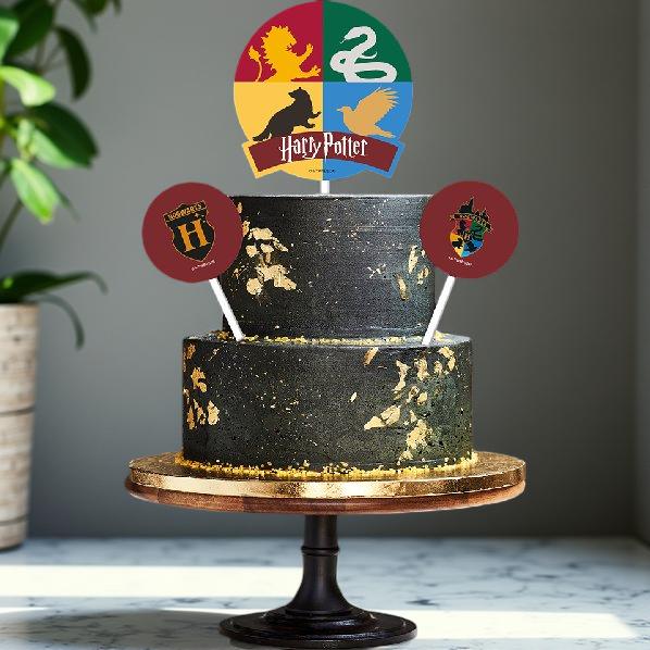 Topo para Bolo Festa Harry Potter - 3 Peças (1 Maior e 2 Menores)