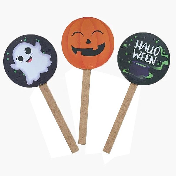 Kit Pick Decorativos MDF Halloween 25cm - 3 Unidades