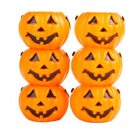 Kit Mini Balde Plástico Abóbora de Halloween 8cm x 5 cm - 6 Unidades