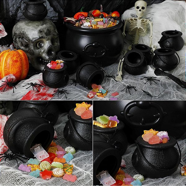 Kit Mini Balde Plástico Caldeirão de Halloween 8cm x 5 cm - 6 Unidades