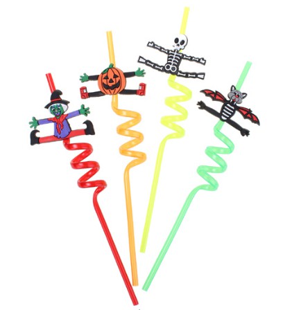 Canudo Decorativo Halloween Sortidos com Enfeites - 4 Unidades