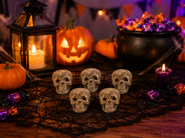 Enfeite Halloween Caveira 5cm – 5 Unidades