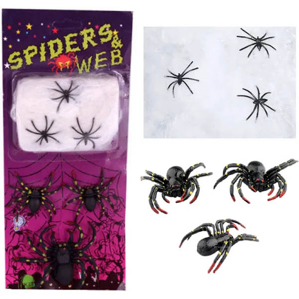 Kit Teia de Aranha Branca com 6 Aranhas – Decoração Halloween