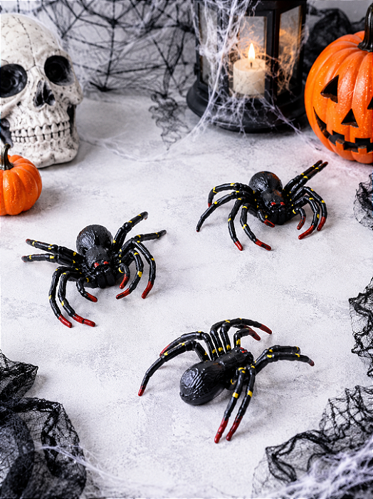 Kit Teia de Aranha Branca com 6 Aranhas – Decoração Halloween