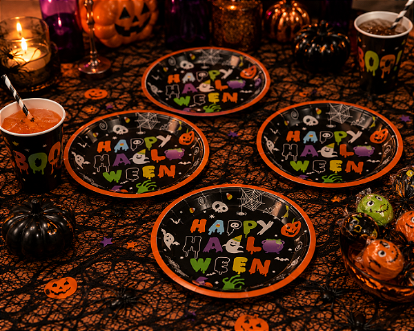 Prato de Papel Happy Halloween - 10 Unidades
