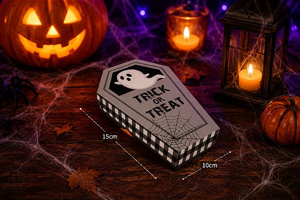 Caixa Caixão Fantasma Halloween – 15x10cm | Lembrancinha Decorativa