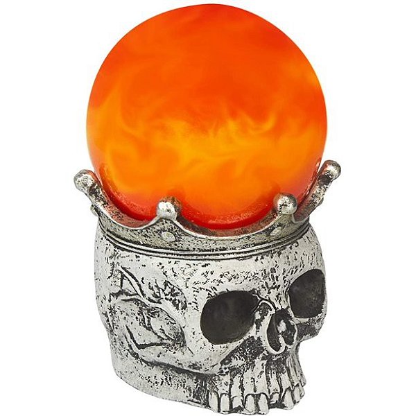 Enfeite Caveira Halloween com Globo Luminoso Laranja 20cm