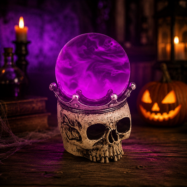 Enfeite Caveira Halloween com Globo Luminoso Roxo 20cm