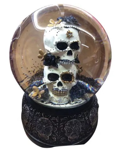 Globo de Água com Efeito Neve e Led Decorativo Caveiras Mexicanas Halloween - 120mm