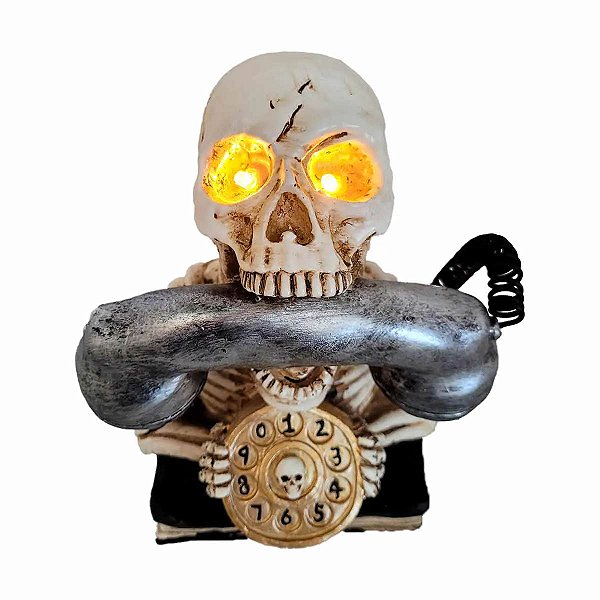 Caveira Decorativa Telefone com Luz Olhos Halloween  - 22cm