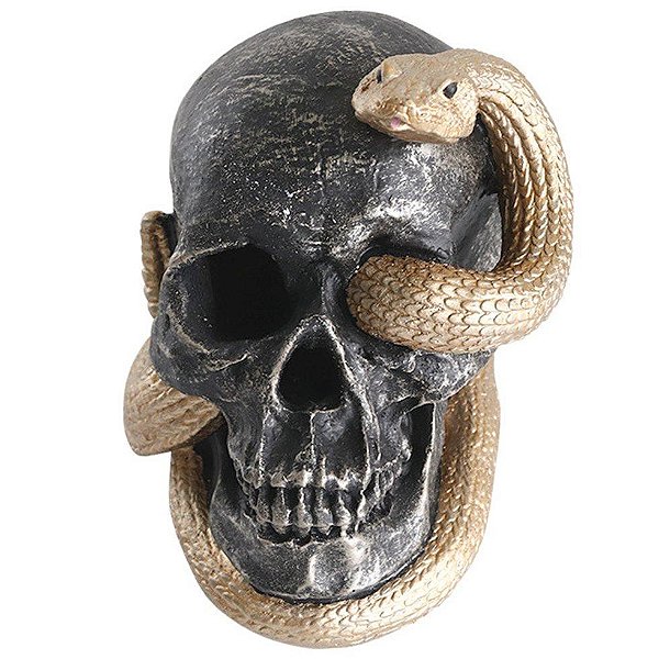 Crânio com Cobra e LED 20cm – Terror com Iluminação Sinistra! - 1 Unidade