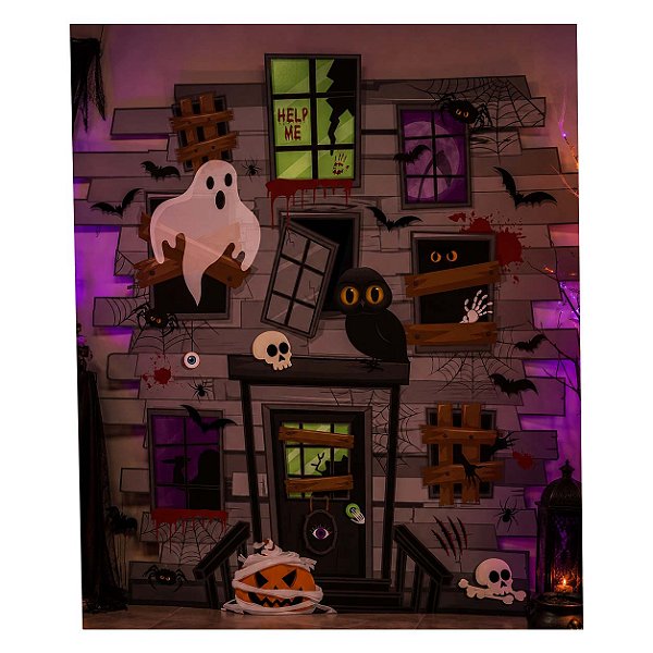 Painel Decorativo 2 Lâminas Noite do Terror Halloween - 100x100cm