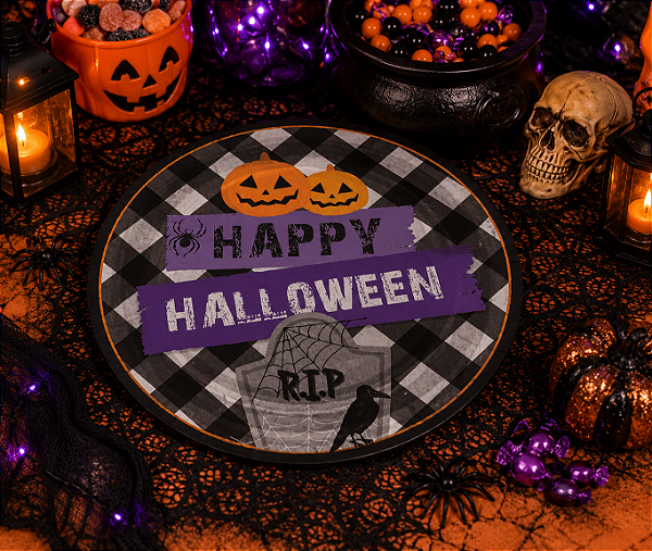 Prato de Papel Happy Halloween 18 cm - 8 Unidades