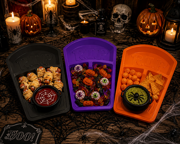 Prato Petisqueira Lápide Halloween - Cores Sortidas (Preto/Roxo ou Laranja) - 1 Unidade