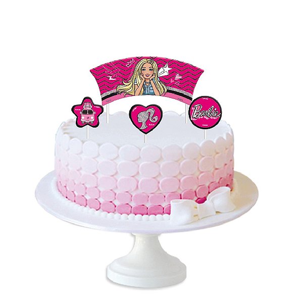 Topo para Bolo Festa Barbie - 4 Unidades (1 maior e 3 menores)