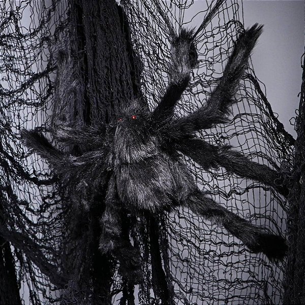 Aranha Peluda Realista 30cm Preta Decoração Halloween