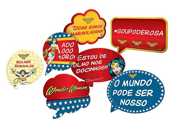 Kit Plaquinhas Mulher Maravilha - 9 unidades