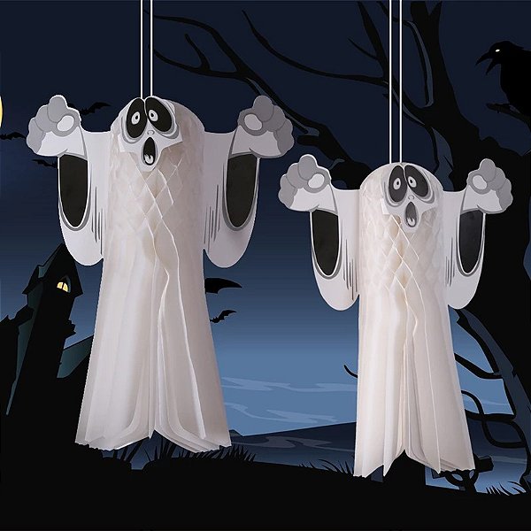 Enfeite Fantasma de Papel Halloween – Toque Divertidamente Assustador! - 52cm x 42cm - 1 Unidade