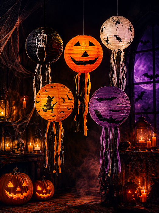 Luminária Enfeite de Papel Halloween 30cm - Modelos Variados - 1 Unidade