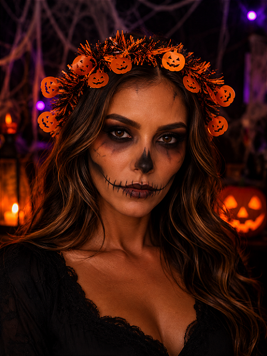 Coroa Led Halloween 18cm - Cores Sortidas (Preto/Branco ou Laranja) - 1 Unidade