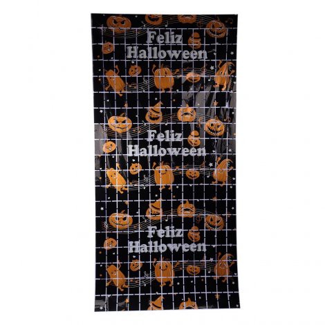 Cortina Metalizado Shimmer Halloween Preta e Laranja - 2 Alt. x 1 Larg. Metros