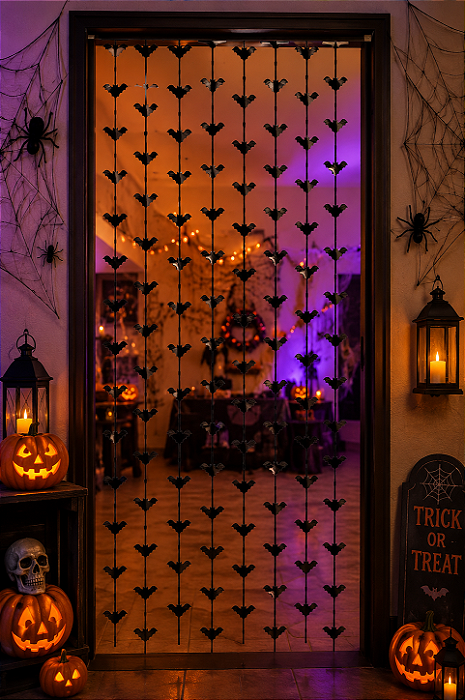 Cortina Metalizado Halloween Morcegos - 2 m de Altura x 1 m de Largura