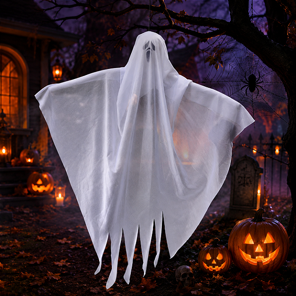 Enfeite Fantasma Branco Para Pendurar Halloween - 60cm
