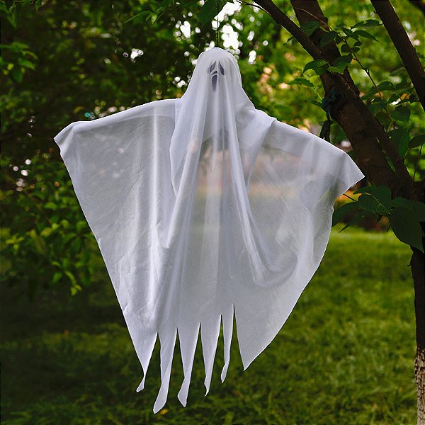Enfeite Fantasma Branco Para Pendurar Halloween - 60cm x 50cm