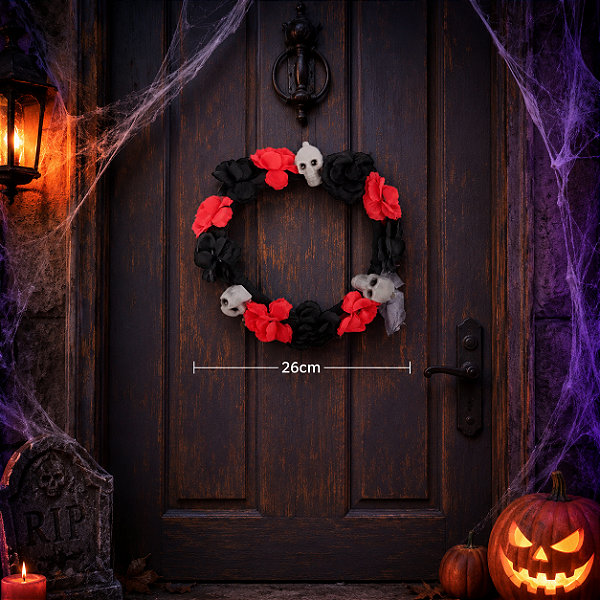 Guirlanda Caveira com Flores Halloween 26cm
