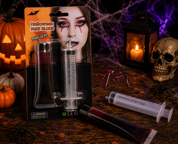 Kit Sangue Falso Com Seringa Halloween 28ml