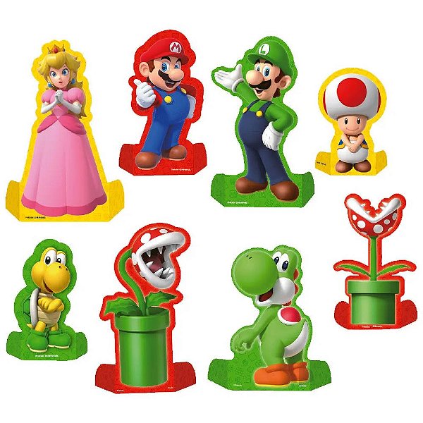 Decoração de Mesa Festa Super Mario em Papel Cartonado 20x15cm - 8 Unidades
