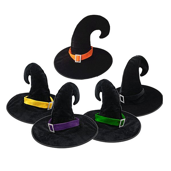 Chapéu de Bruxa com Ponta Curva Halloween - 1 Unidade