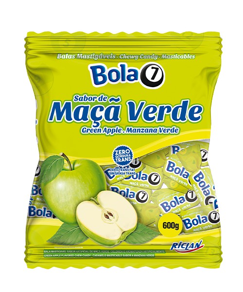 Bala Mastigável Bola 7 Maçã Verde - 600g - Aprox. 120 Unidades