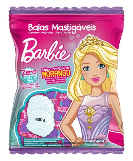 Bala Mastigável da Barbie no Sabor Morango 500g