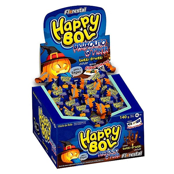 Chicle Happy Bol Bruxolito Q’Pinta – 140g (46 Unidades) Tutti-Frutti