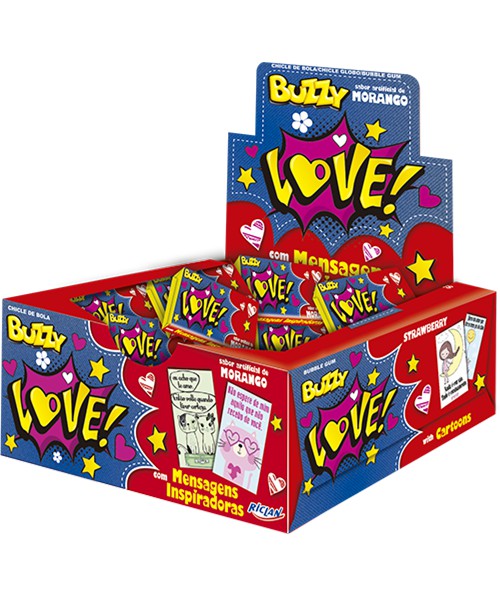Chicletes Buzzy Love Morango - 100un