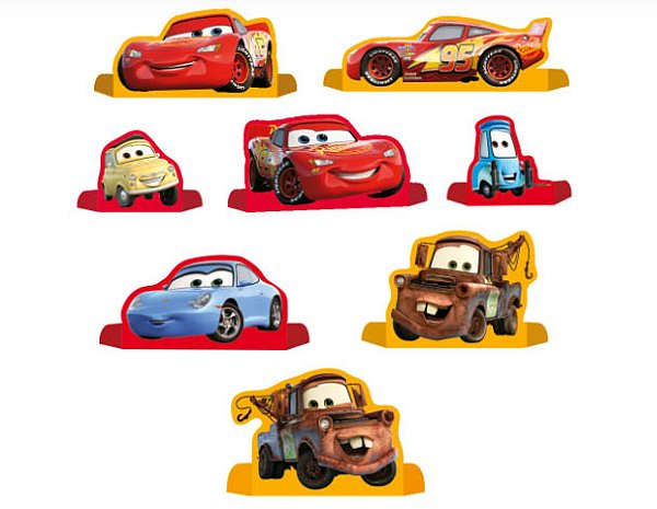 Decoração de Mesa Festa Carros em Papel Cartonado 20x15cm - 6 Unidades