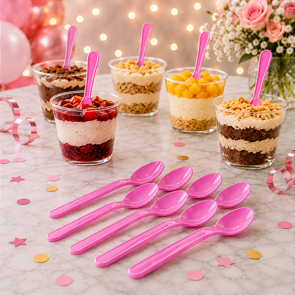 Colher Piccolo para Docinhos 8cm Rosa - 100 Unidades